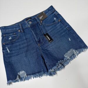 Express boyfriend midi denim jean shorts raw hem dark wash size 4